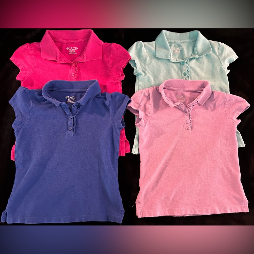 4-PLACE Girls S/P 5/6 Polo, Short Sleeve, Collared, Uniform, Causal, Play Shirts